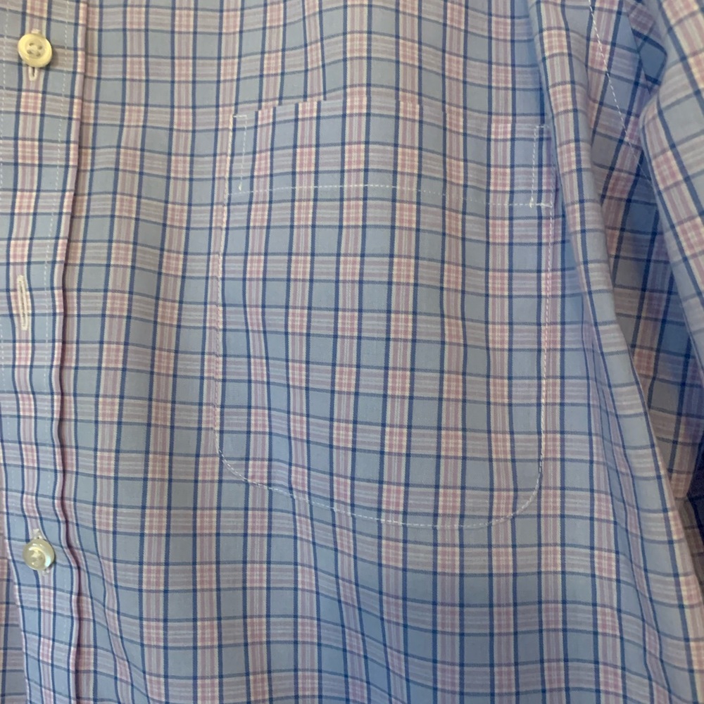 Men's Blue and Pink Pastel Plaid Shirt Size 17 Neck; Sleeve 34-35 Fitted.